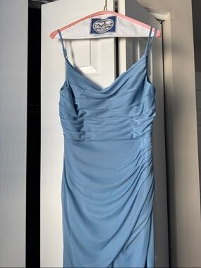 Azazie Deandra Steel Blue Mesh Bridesmaid Dress size A6